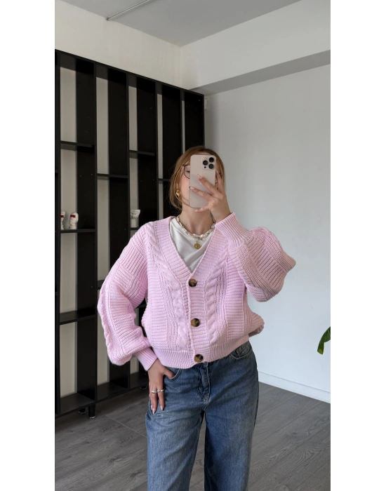 Pembe Brooke Örgü Triko Hırka