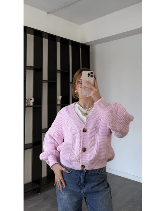 Pembe Brooke Örgü Triko Hırka