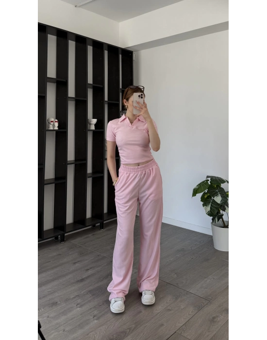 Pembe Estila Polo Yakalı Takım