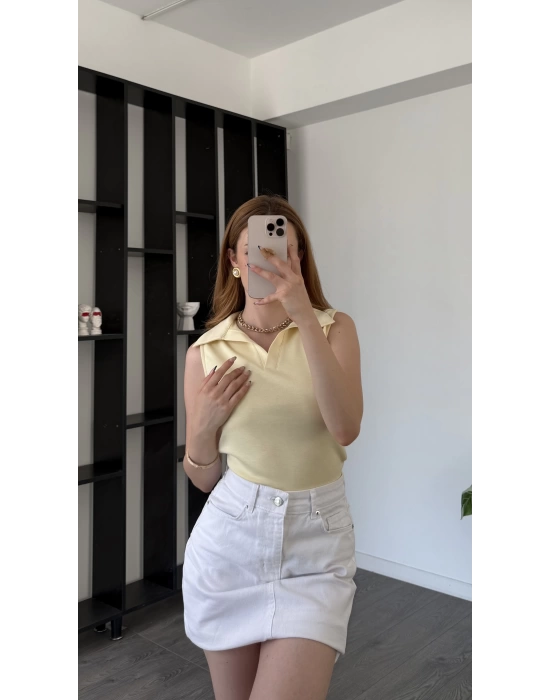 Sarı Holly Polo Yaka Basic Bluz