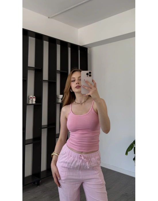 Pembe Lopez Askılı Basic Atlet