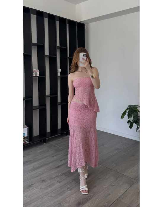 Pembe Selay Güpürlü Astarlı 2’li Takım