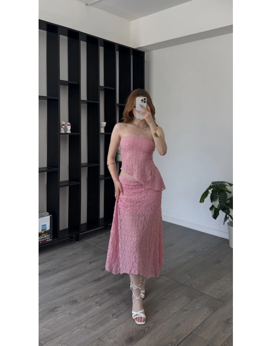 Pembe Selay Güpürlü Astarlı 2’li Takım