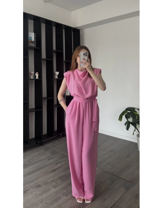 Pembe Vivi Kuşaklı Vatkalı Tulum
