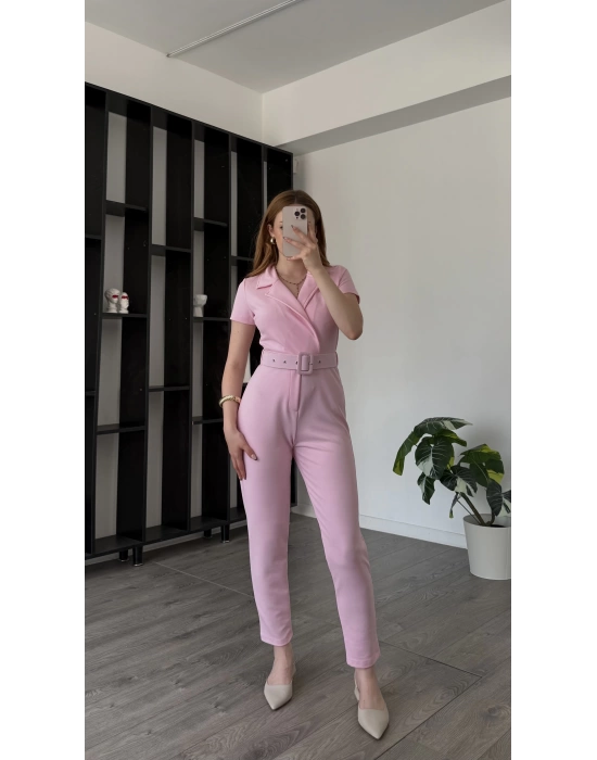 Pembe Yasmin Kemer Detaylı Tulum