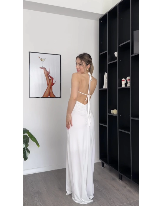 Rosy Beyaz Bağcık Sırtlı Elbise