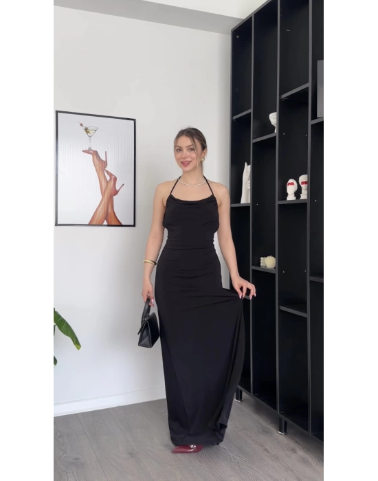 Rosy Siyah Bağcık Sırtlı Elbise