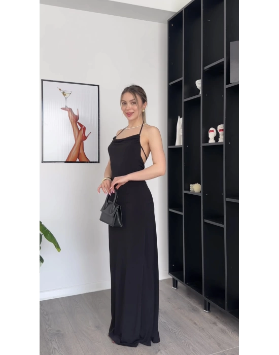 Rosy Siyah Bağcık Sırtlı Elbise
