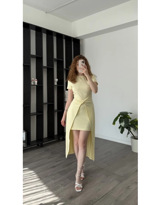 Sarı Agnes Düğüm Detaylı Elbise