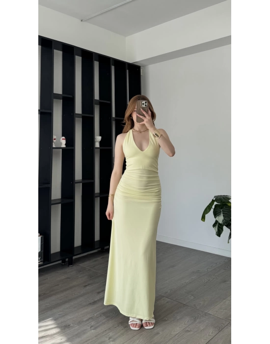 Sarı Aliz Sırt Dekolteli Elbise
