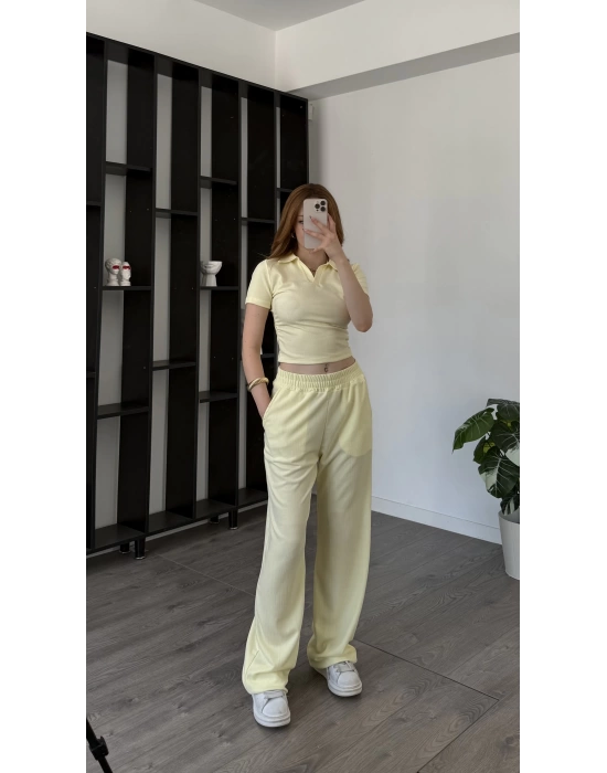 Sarı Estila Polo Yakalı Takım