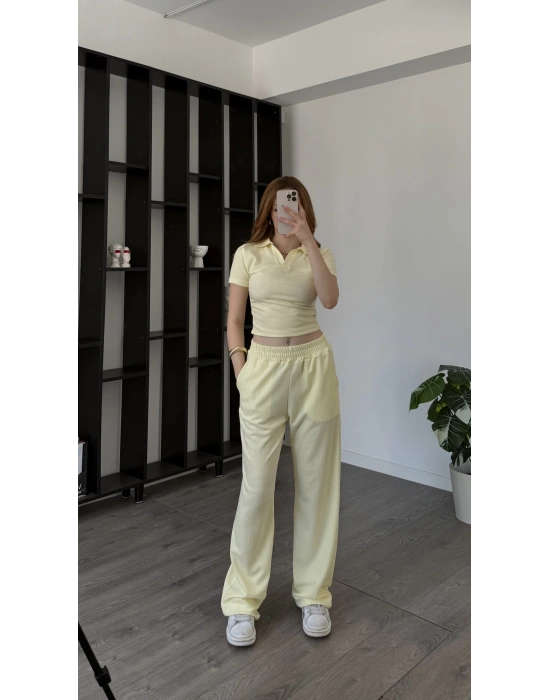 Sarı Estila Polo Yakalı Takım