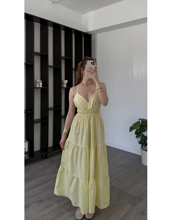 Sarı Greta Çapraz Sırt Askılı Elbise