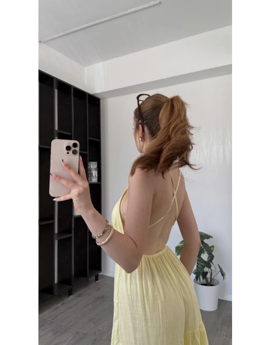 Sarı Greta Çapraz Sırt Askılı Elbise