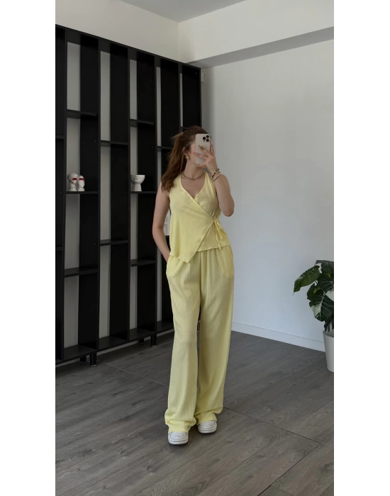Sarı Larina Kruvaze Bağlamalı Takım