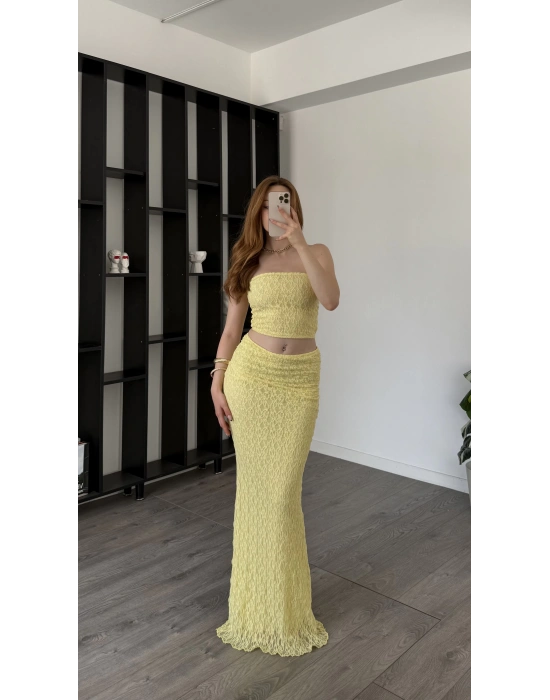 Sarı Maggie Güpürlü Takım