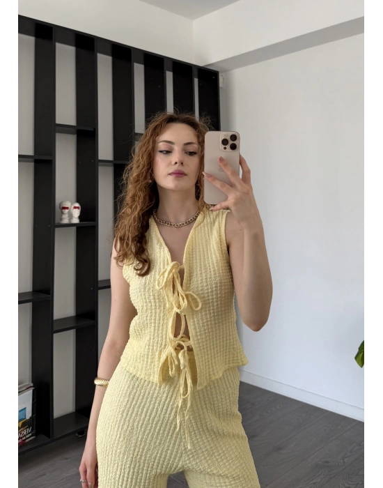 Sarı Ole Düğmeli Bürümcük Takım