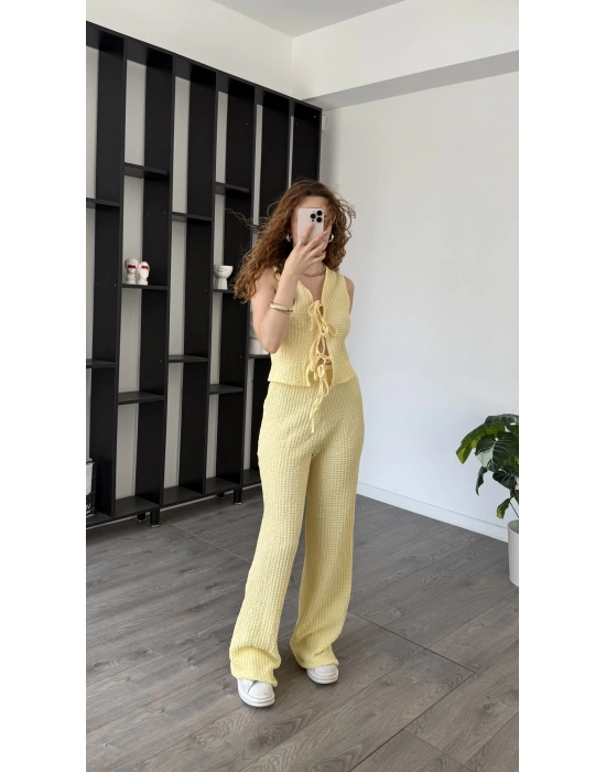 Sarı Ole Düğmeli Bürümcük Takım