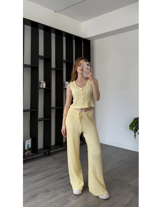 Sarı Ole Düğmeli Bürümcük Takım