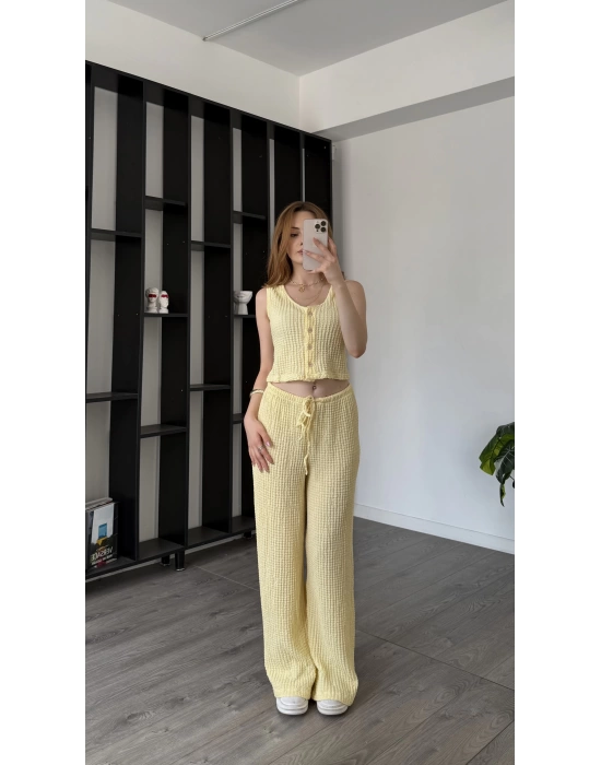 Sarı Ole Düğmeli Bürümcük Takım