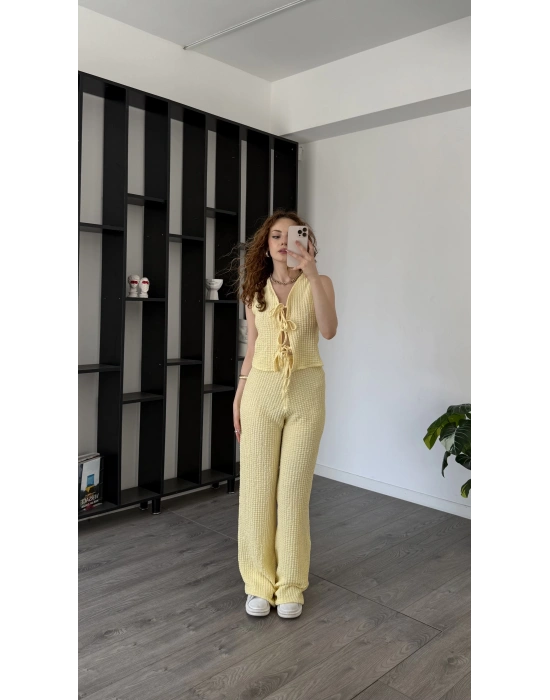 Sarı Ole Düğmeli Bürümcük Takım