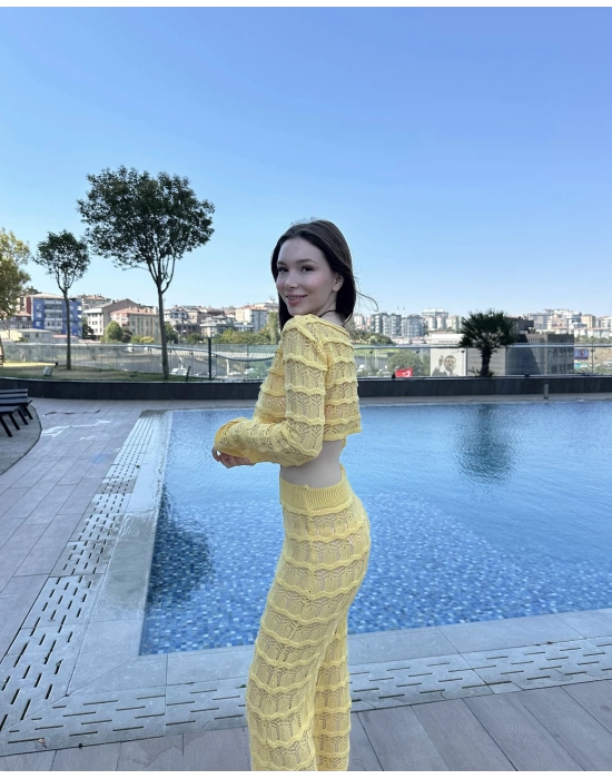 Sarı Sunny Örgü Pareo Takım