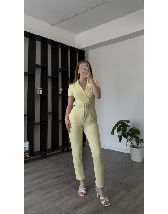 Sarı Yasmin Kemer Detaylı Tulum