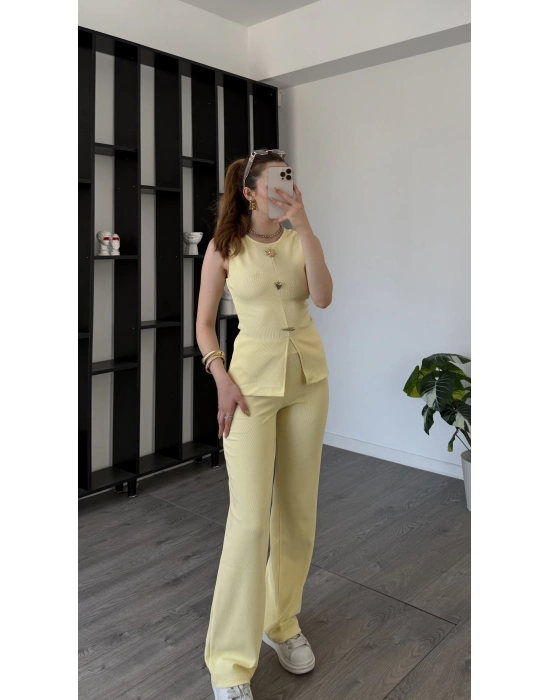 Sarı Zoya Broşlu 2’li Takım