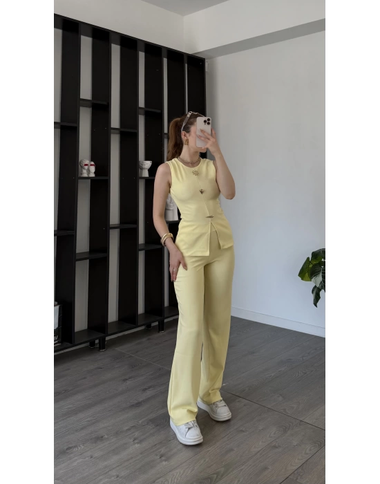 Sarı Zoya Broşlu 2’li Takım