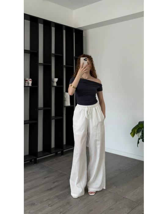 Antrasit Selinda Düşük Omuzlu Drapeli Bluz