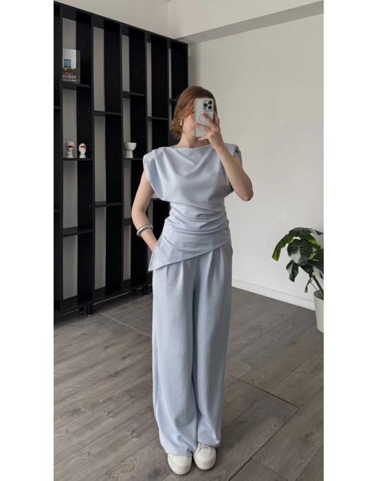 Serena Mavi Asimetrik Kesimli Vatkalı Takım