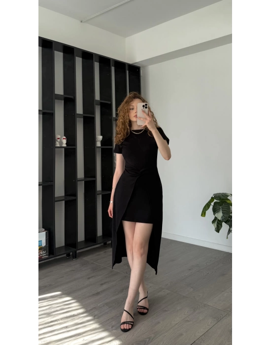 Siyah Agnes Düğüm Detaylı Elbise