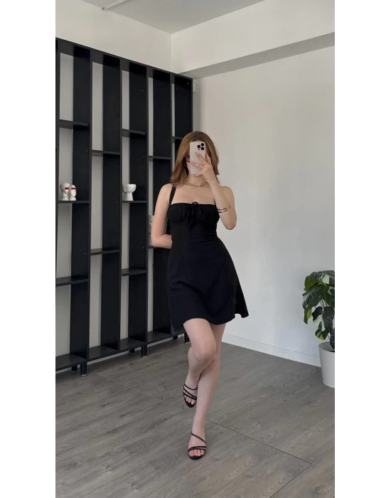 Siyah Alinda Bağcık Sırtlı Korse Belli Elbise