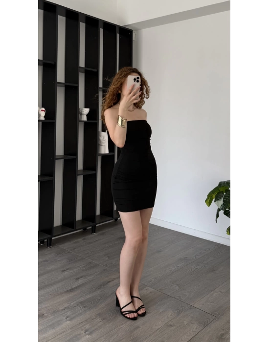 Siyah Shay Straplez Mini Elbise