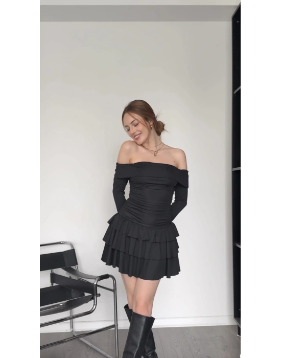 Siyah Becca Madonna Katlı Elbise