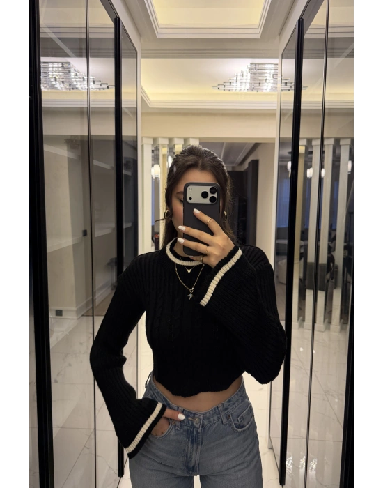 Siyah Blair Volan Kol Triko Kazak