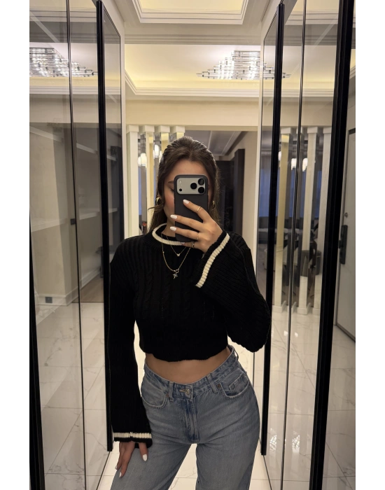 Siyah Blair Volan Kol Triko Kazak