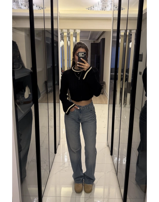 Siyah Blair Volan Kol Triko Kazak