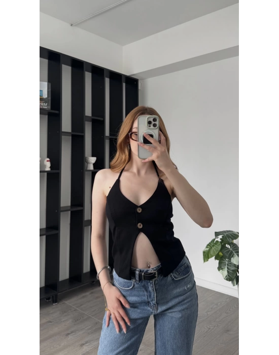 Siyah Danny Boyundan Askılı Yelek