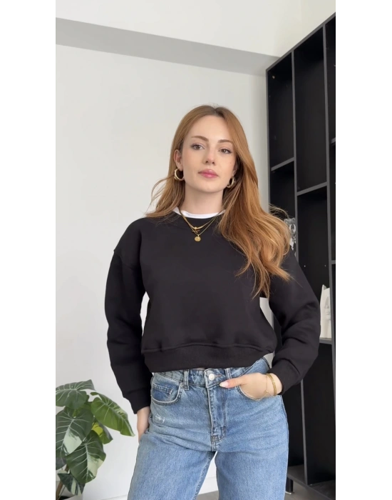 Siyah Danny Pamuklu Basic Sweatshirt