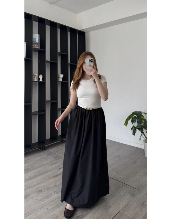 Siyah Dora Kemerli Poplin Elbise
