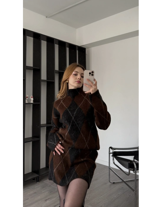 Siyah Dose Baklava Desen Etekli Takım