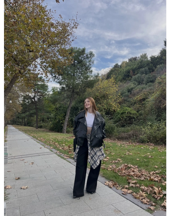 Siyah Elia Premium Biker Deri Ceket