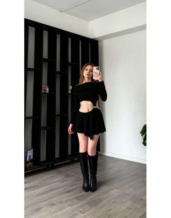 Siyah Elia Toka Detay Dekolteli Elbise