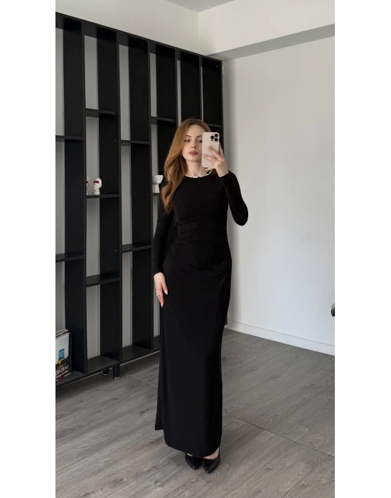 Siyah Emma Maxi Yırtmaçlı Sandy Elbise
