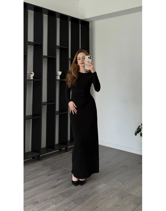 Siyah Emma Maxi Yırtmaçlı Sandy Elbise