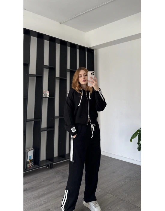 Siyah Enny Çizgili Eşofman Takımı