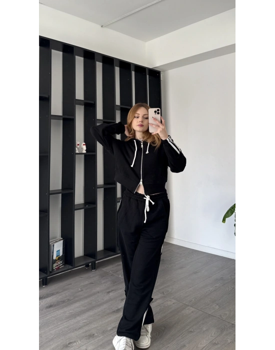 Siyah Enny Çizgili Eşofman Takımı