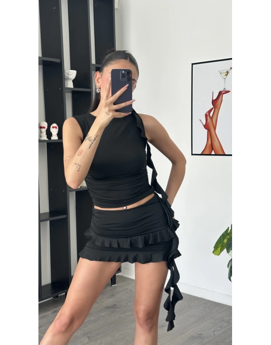 Siyah Fırfır Detaylı Tasarım 2’li Takım