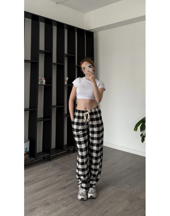 Siyah Frida Unisex Ekose Eşofman Altı